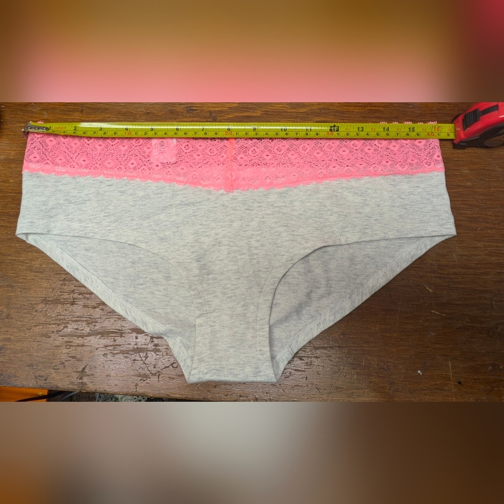 SO XL Lace Trim Hipster Panties, Heather Gray Coral Waistband College Bottom - Picture 2 of 4